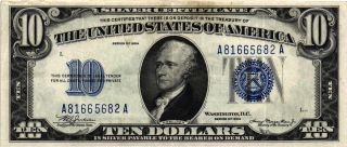 1934 $10.  00 United States Silver Certificate 