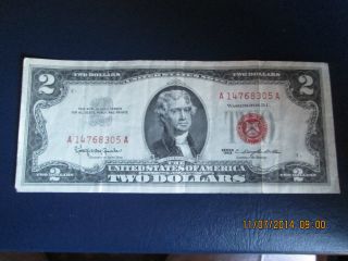 $2 Dollar Bill Red Us Treasury Seal Series 1963 photo