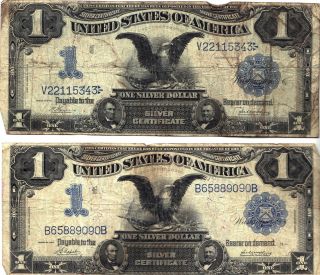 (2) 1899 Large Size Note One Dollar Black Eagle Silver Certificates photo