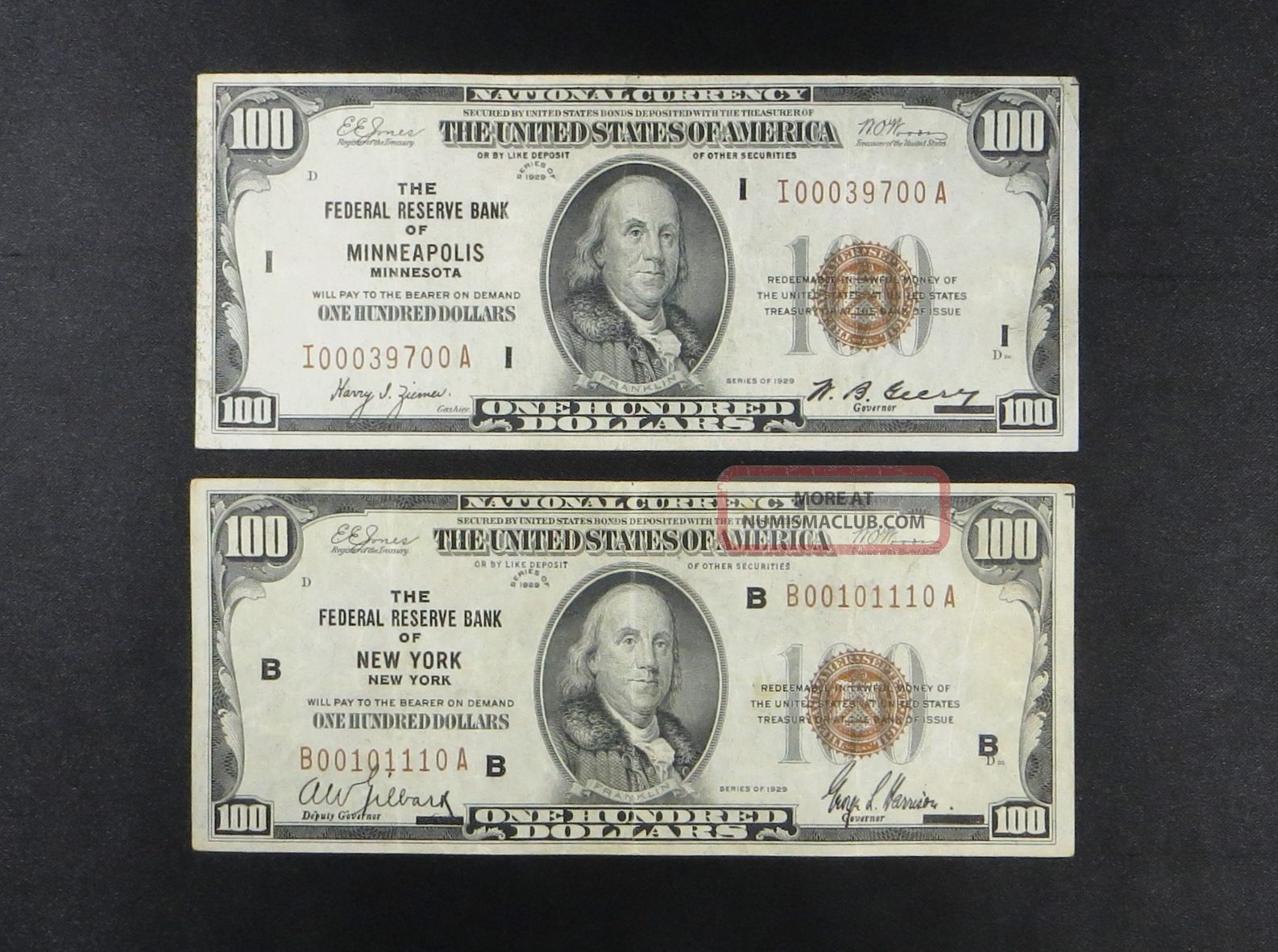 (2) $100 National Currency - - Minneapolis & York 1929 Paper Money: US photo