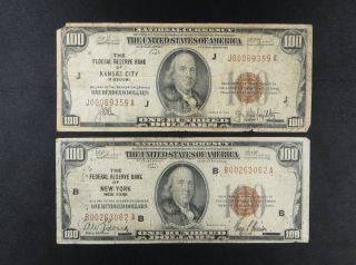 (2) $100 National Currency - - Kansas City & York 1929 photo