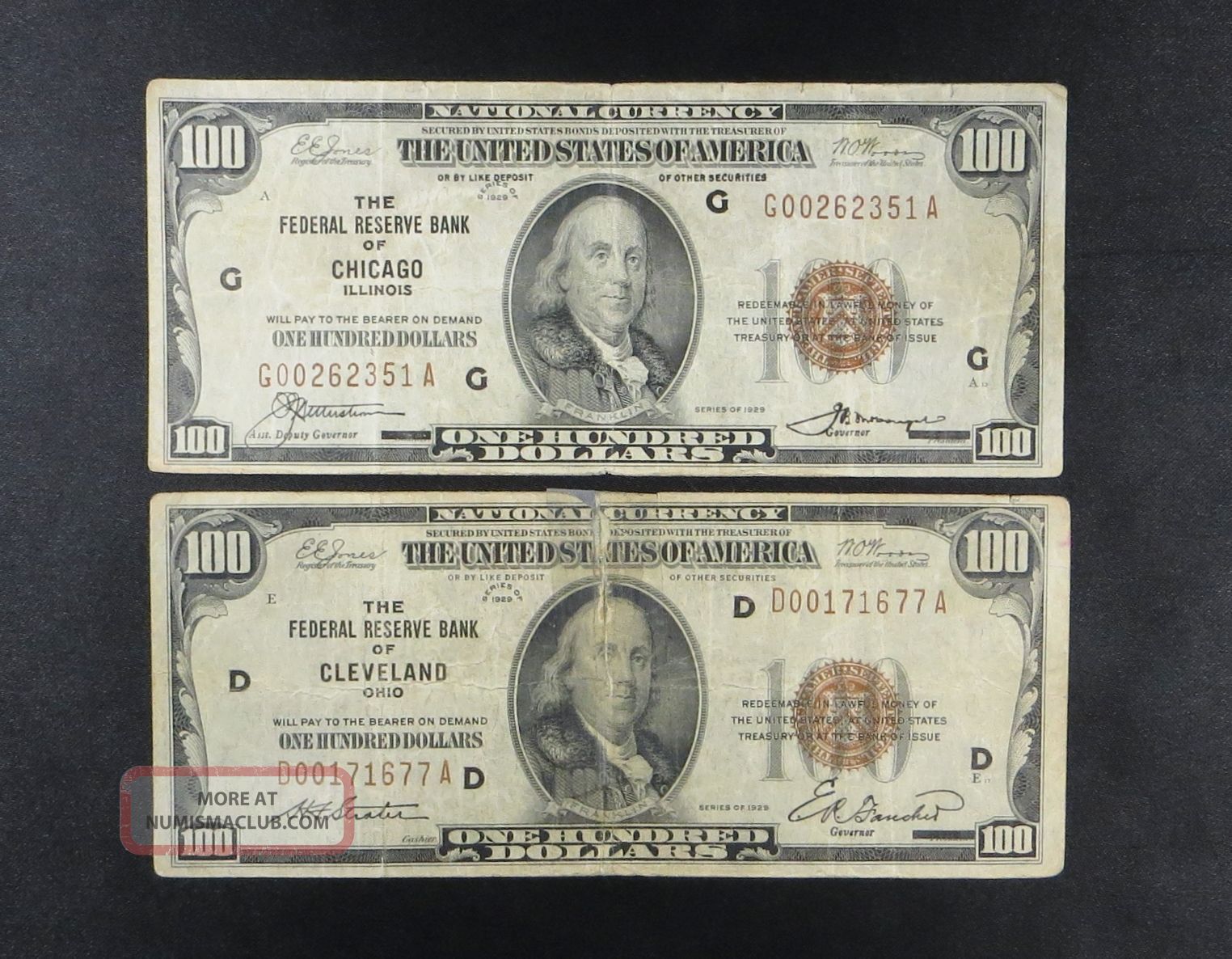 (2) $100 National Currency - - Chicago & Cleveland 1929 Paper Money: US photo
