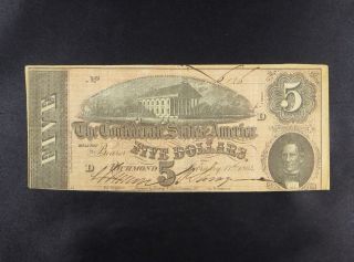 $5 Confederate States Of America 1864 Obsolete Confederate Currency photo