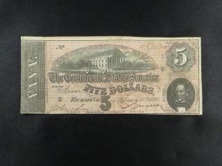 $5 Confederate States Of America Obsolete Confederate Currency 1864 photo