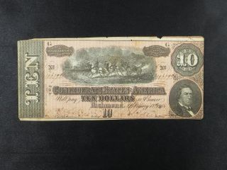 $10 Confederate States Of America Obsolete Confederate Currency Richmond 1864 photo