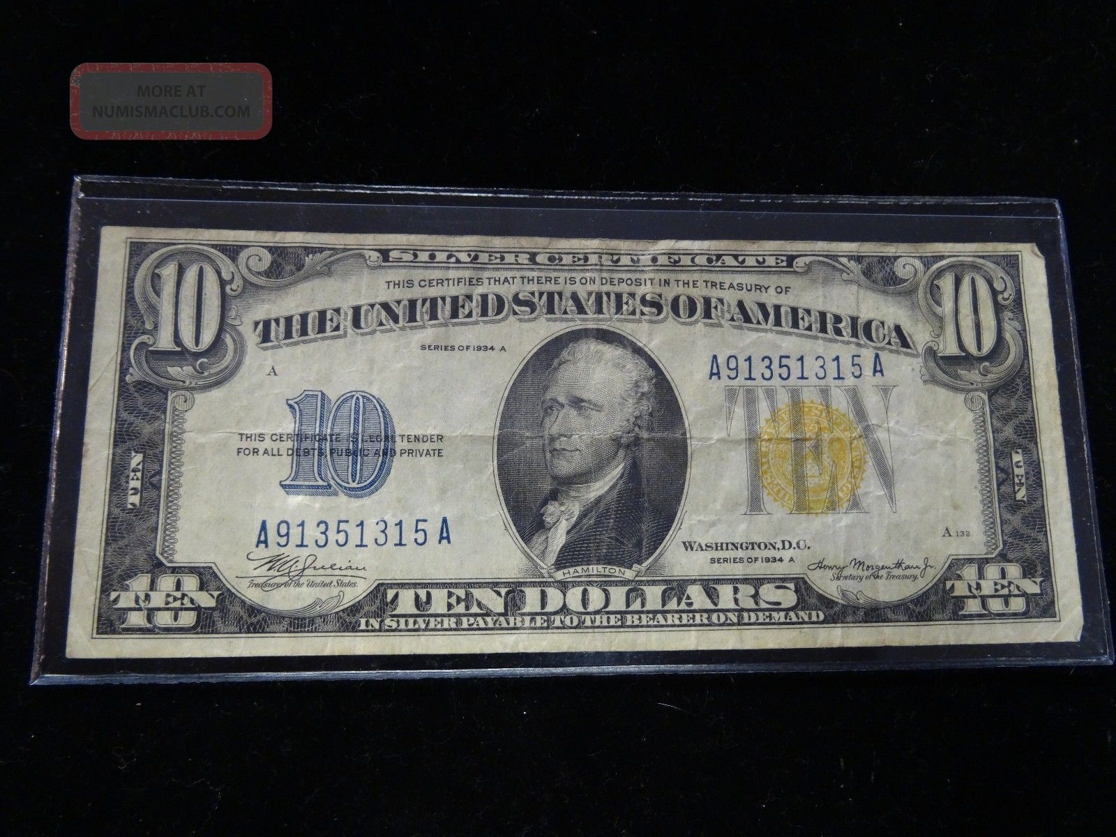 Vintage U.  S.  Currency 1934 A North Africa Silver Certificate $10 (shippng) Small Size Notes photo