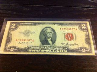 1953 Circulated Two Dollar Bill $2 Red Seal photo
