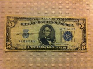 1934 A 5 Dollar Bill Silver Certificate Blue Seal Banknote photo