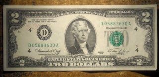 1976 $2 Dollar Bill,  1st Day Issue Bicentennial Stamp,  Federal Reserve Note photo