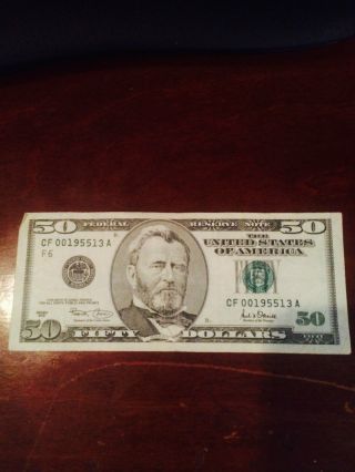 1999 $50 Dollar Bill Serial Number Ae 07989448 A photo