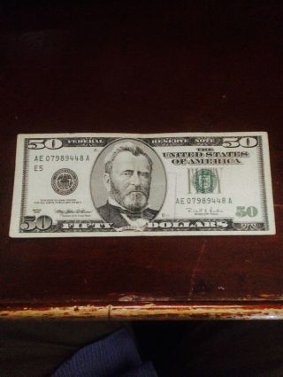 2001 $50 Dollar Bill Serial Number Cf 00195513 A photo