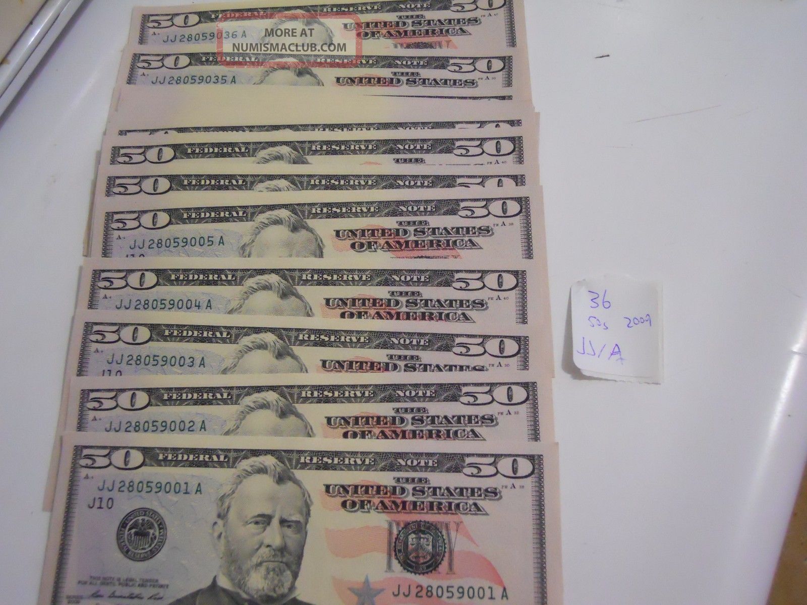 6 Sequential Serial Number $50 Bill (s) Jj/a 2009 ($300) Small Size Notes photo