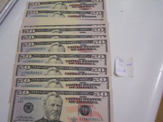6 Sequential Serial Number $50 Bill (s) Jj/a 2009 ($300) photo