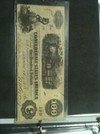1862 100 Dollar Bill Confederate Currency Note Civil War Paper Money T - 40 photo