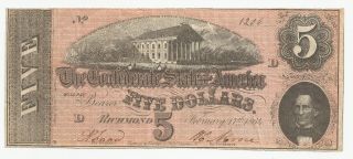 $5.  00 (t - 69) Confederate Note Dated Feb.  17th 1864 photo