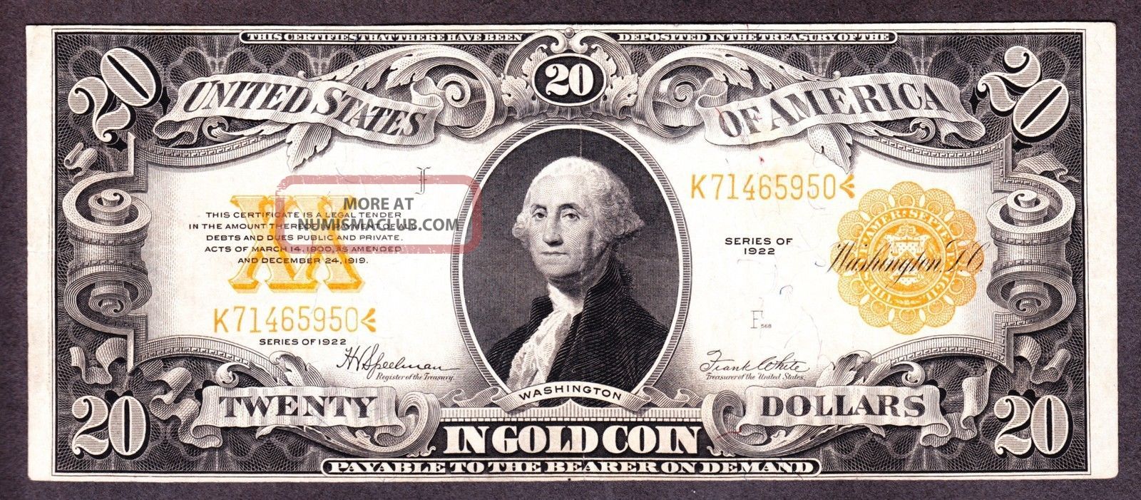 Us 1922 $20 Gold Certificate Fr 1187 Vf - Xf (- 950) Large Size Notes photo