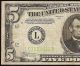 1934 $5 Dollar Bill Vivid Lgs Light Green Seal Federal Reserve Note Vf Currency Small Size Notes photo 1