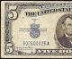 1934 D $5 Dollar Bill S/n 0260026 Silver Certificate Blue Seal Note Paper Money Small Size Notes photo 1
