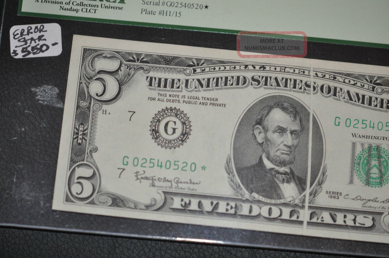 1963 $5 Fr 1967 - G Star Note Error Gutter Fold On Face.  Pcgs 63 Ppq Paper Money: US photo