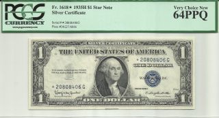 Star 1935h $1 Silver Certificate Star Note Pcgs Vcn 64ppq Fr.  1618 Star photo