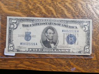 1934 - C $5 Silver Certificate Old Note Currency photo