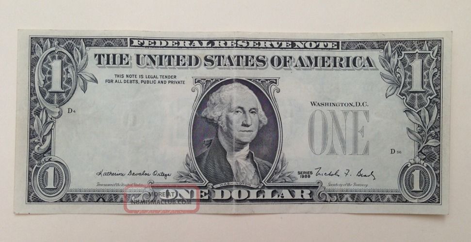 Series 1988 $1 Missing Seals And Serial S Error Note Paper Money: US photo