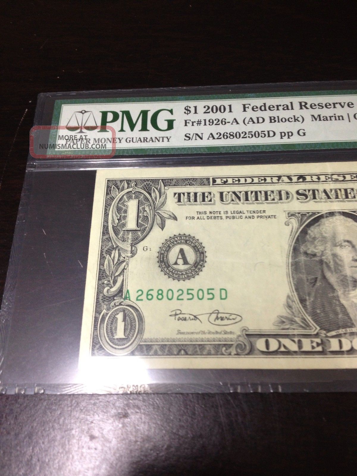 2001 $1 Boston (uncommon Shift To The Left) Misalignment Error Note Pmg 30 Paper Money: US photo