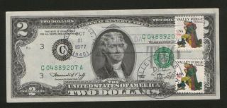 Usa Paper Mone - Two Dollars - Uncirculated With Post Stamps,  Wallfy Forge,  Christmas photo