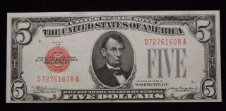 1928 B $5 Dollar United States Paper Note Au - Unc photo