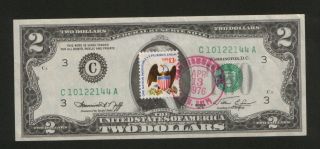 Usa Paper Money - Two Dollars - Uncirculated And Post Stamps - 1976. photo