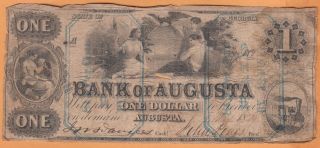 Bank Of Augusta Georgia $1 One Dollar Note 1861 - Obsolete photo