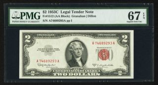 $2 1953c Legal Tender Note Fr.  1512 (aa Block,  Pp1) Gem Pmg 67 Epq photo