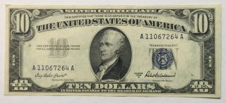 1953 A $10 Dollar Bill Silver Certificate Blue Seal Note Old Paper Money photo