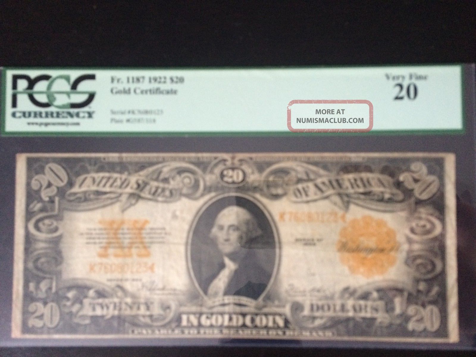 1922 $20 Dollar Gold Certificate Note Fr 1187 Pcgs Certified 20 Vf Currency Large Size Notes photo