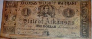 1862 Confederate Bank Note Warrant Money Replica State Of Arkansas $1.  00 photo
