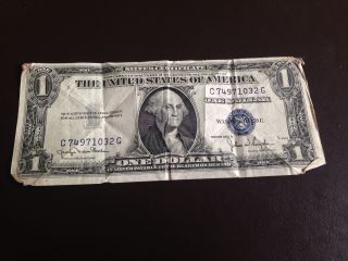 Us 1 Dollar Bill 1935d Silver Certificate Blue Seal Pay Bearer On Demand,  Folds photo