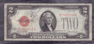 Rare 1928 $2 Two Usa Dollars Note Red Seal Circulated photo