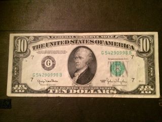 1950 $10 Ten Dollar Bill Federal Reserve Note Circulated photo