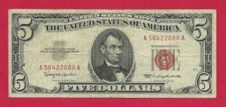 1963 Series $5.  00 United States Note Red Seal photo