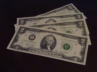 2 Dollar Bills - Series 2003 Circulated But In L1 photo
