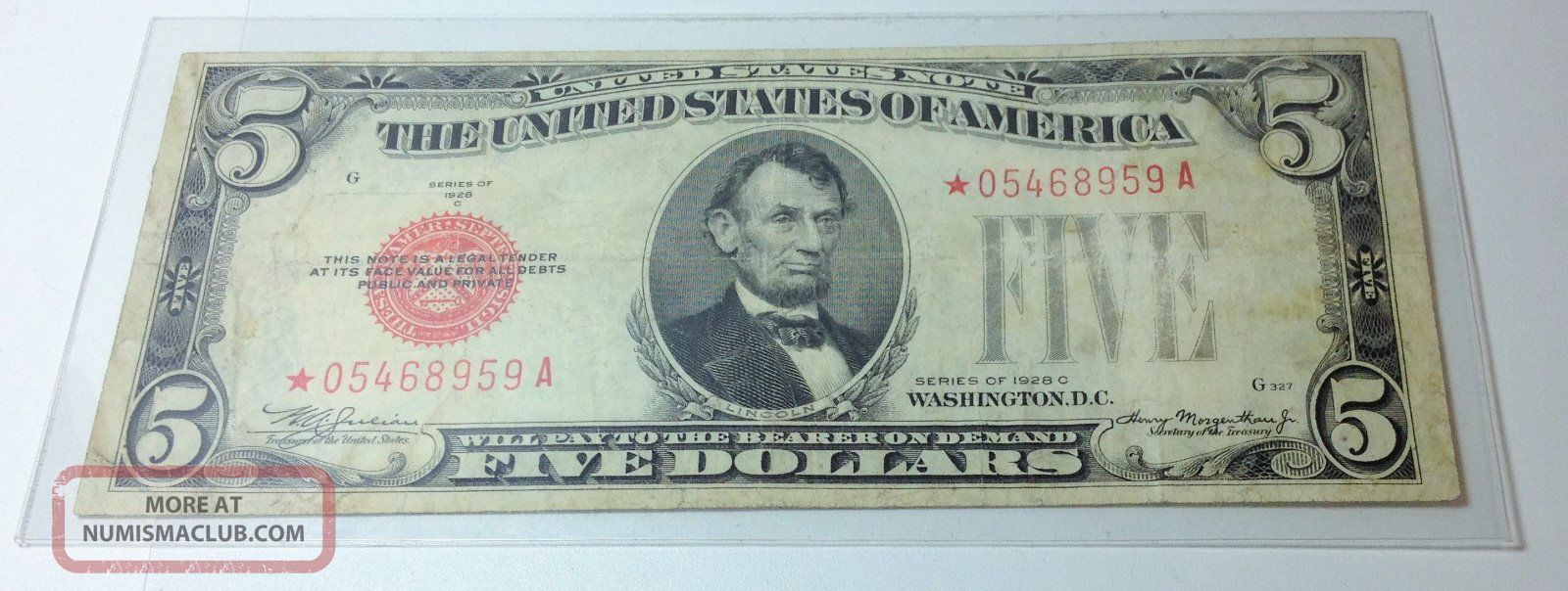 1928 C Star Mule United States Note Red Seal Key Five Dollar Note Small Size Notes photo