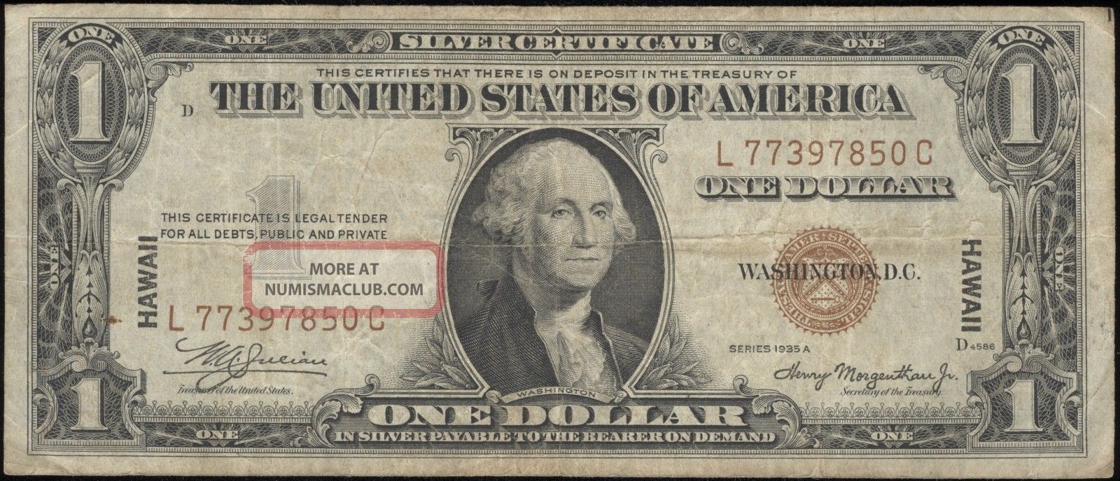 Series 1935 A $1 Overprint Hawaii Silver Certificate Small Size Notes photo