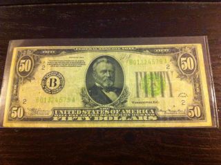 1934 $50 Fifty Dollar Bill Federal Reserve Note Circulated photo