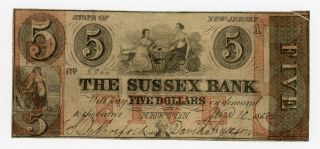 1862 $5 The Sussex Bank - Newton,  Jersey Note Civil War Era photo