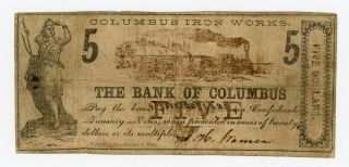 1862 $5 The Columbus Iron - Columbus,  Georgia Merchants Scrip W/ Train photo