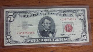 1963 Red Seal Star Note $5 Dollar Bill photo