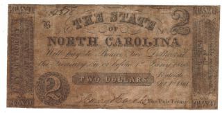 $2 Two Dollar 1861 Nc Obsolete Us Paper Money Note Hardie Bill Currency See Back photo