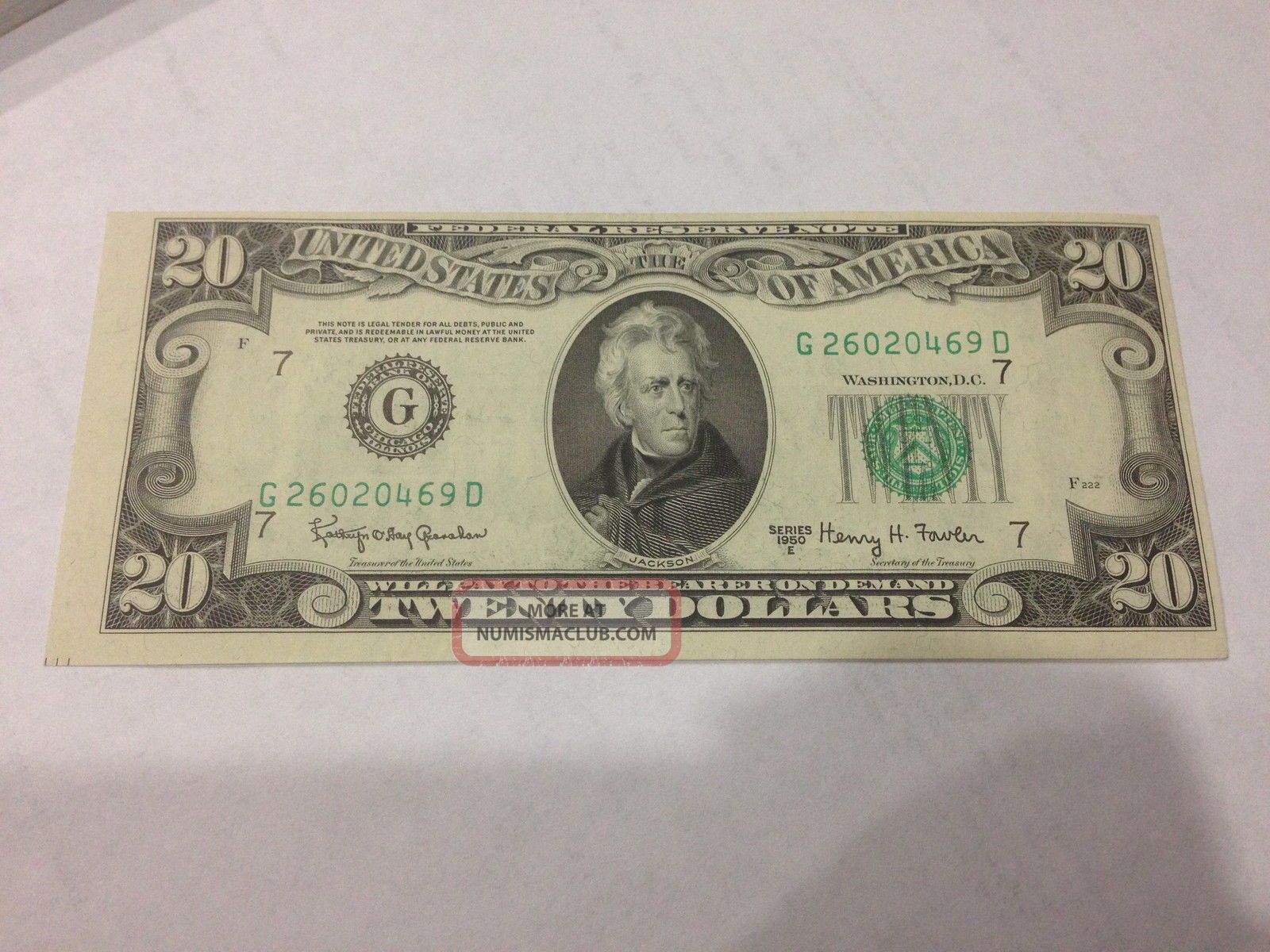 1950 E $20 Dollar Bill Shift Error Crisp Note Paper Money: US photo