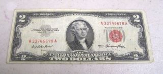 Vintage Us Currency Note 1953 2 Dollar Bill Paper Money Red Seal United States photo