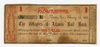 Feb 1,  1862 $1 Western & Atlantic Railroad Georgia Civil War Era (rare Variety) photo